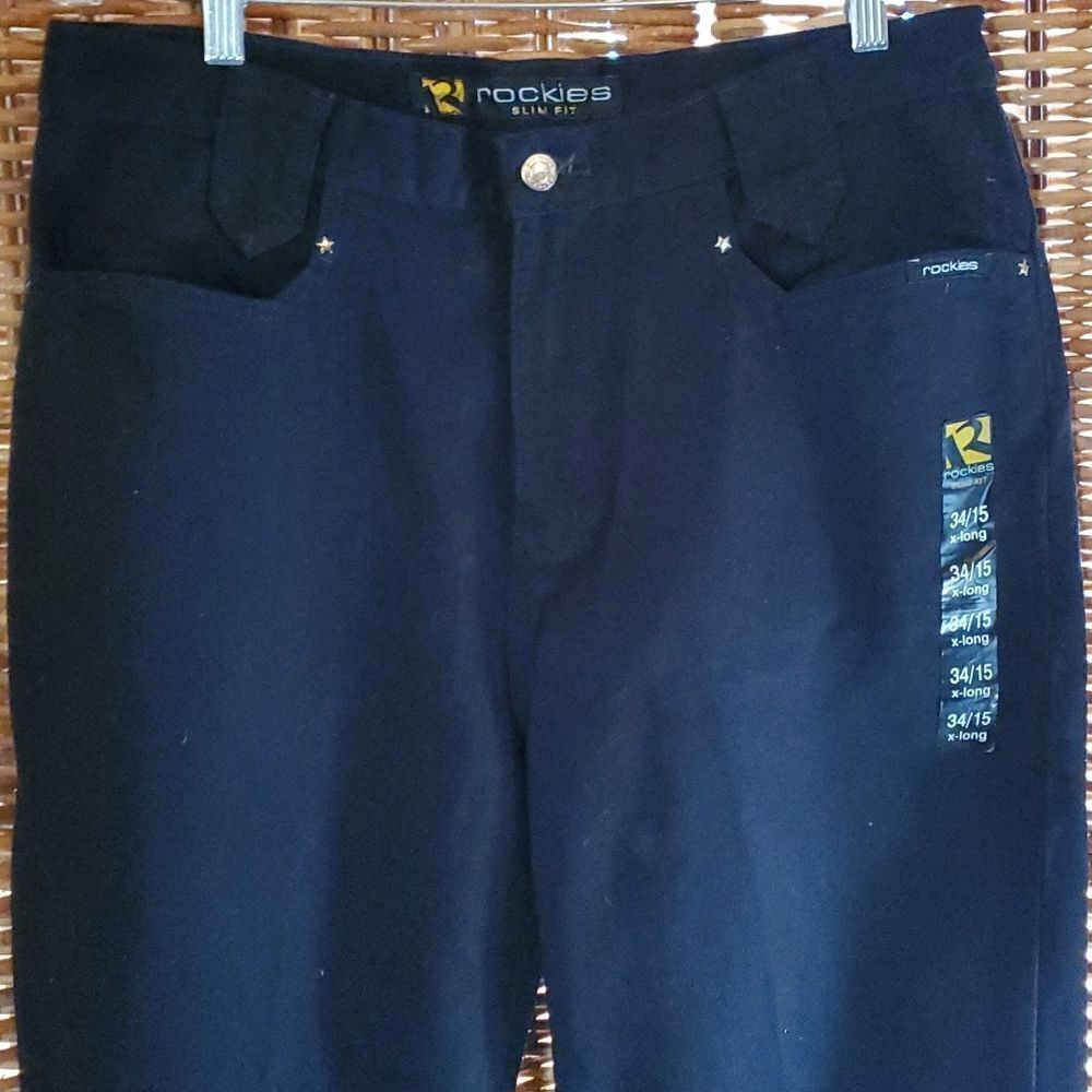 ROCKIES Slim Fit Black Denim Jeans Country Western 34/15 X-Long NWT